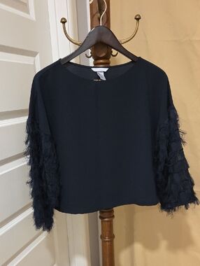 H&M Navy Feather Sleeve Crewneck Top
